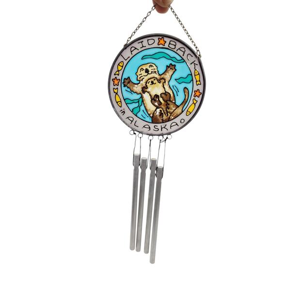 VTG ALASKA STAINED GLASS WIND CHIME OTTER SOUVENIR KEEPSAKE PATIO GARDEN DECK - Picture 4 of 5